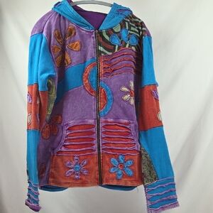 Rising International Women's Zipper Hoodie Colorful Mature Whimsical Santa Fe